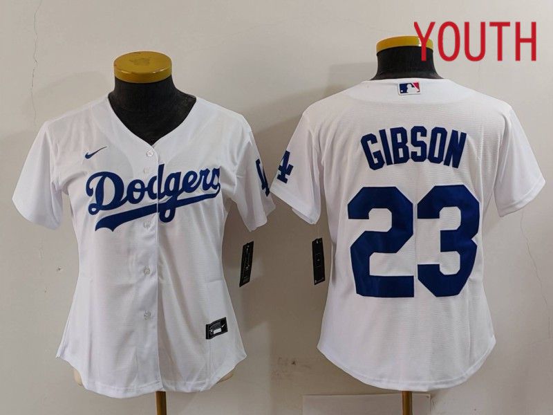 Youth Los Angeles Dodgers #23 Gibson White Nike Game 2024 MLB Jersey style 1